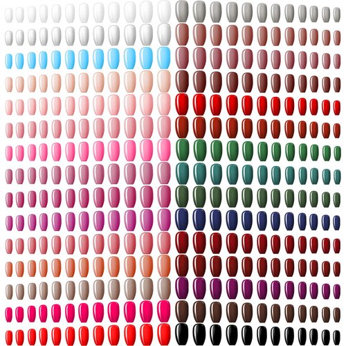 720 Pieces 30 Sets Medium Square False Nails Artificial Fake Nails Ballerina Coffin Press on Nails Solid Color Glossy Fake Nails Full Cover False Nails Tips for Women Girls DIY (Classic Colors)