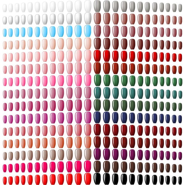 720 Pieces 30 Sets Medium Square False Nails Artificial Fake Nails Ballerina Coffin Press on Nails Solid Color Glossy Fake Nails Full Cover False Nails Tips for Women Girls DIY (Classic Colors)