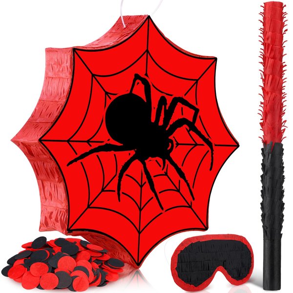 Deekin Spider Piñata for Birthday Party Decoration Small Piñata for Birthday Party Favors Birthday Gifts with Blindfold Stick and Confetti for Celebration(Spider)