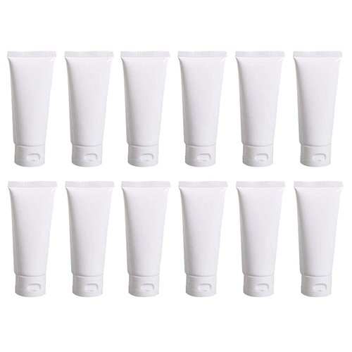 12 PCS Empty Refillable White Plastic Soft Tube Squeeze Bottles with Flip Cover Storage Cosmetic Facial Lotion Care Toothpaste Shampoo Jars Empty Containers Cases Travel Sample Packing (50ML/1.7OZ)