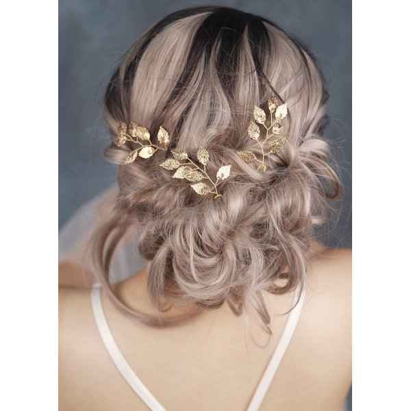 Chargances Bride Gold leaf Hair Pins Handmade leaf Headpiece Weeding Hair Pins for Bride Bridesmaid Bohemia Hair Accessories for Women and Girls(Set of 3)