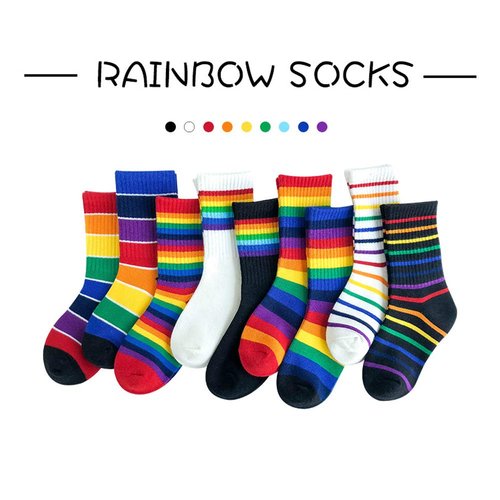 EIAY Shop Little Girls' Boys' Rainbow Stripes Cotton Crew Socks (Rainbow 6 Pack, 3-5 Years)