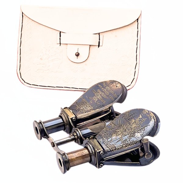 Vintage Antique Spy Glass 1857 R & J Beck Brass Binocular with Leather Case