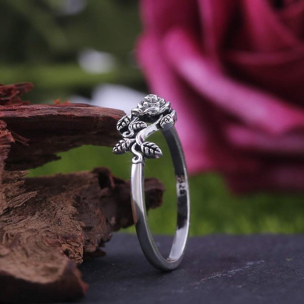 JESMING Tiny Rose Flower Silver Ring, Stacking Rings for Women Small Dainty 925 Silver Plated Ring Delicate Everyday Ring for Women Minimalist Personalized Jewelry (Size:6)