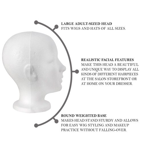 OLé Designs Female Foam Mannequin Head Wig Stand, Stable Round Base - Styrofoam Manikin Head For Makeup Practice -10”