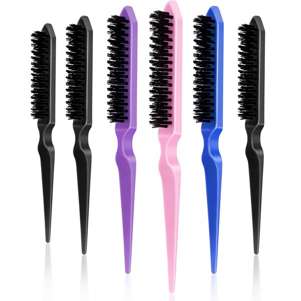 Yaomiao 6 Pcs Nylon Rat Tail Brush Set for Women - Three Row Salon Brushes for Back Combing, Root Volumizing, and Scalp Massage