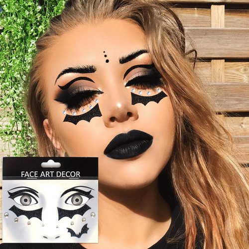 Halloween Face Sticker Back and Red Temporary Tattoo Face Gems Stickers |Spider Web Horror Bloodstains Face Rhinestone Halloween Makeup Dance Party Decorations 3Sheets