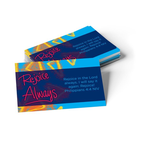 Rejoice Always, Philippians 4:4, Bulk Pack of 25 Christian Affirmation Scripture Cards for Kids, Bible Memory Verse Wallet Cards for Childrens Church, Sunday School, & Youth Ministry