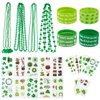 Whaline St. Patrick's Day Party Favor Set Include 12 Green Rubber Wristbands bracelet, 12 Shamrock Necklace and 70 Piece Temporary Tattoo Sticker for St. Patrick Irish Party Supplies Decorations