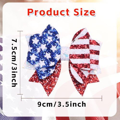 4th of July Bow Clips Independence Day Hair Bows Clips Red Blue Glitter Star Girls Bow Design Patriotic Parade Hair Decoration for Children Girls Women Party Supplies