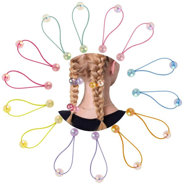 14 Pcs Double Balls Elastic Hair Ties Elastic Ponytail Holders Circle Bubble Hair Bands Colorful Cute Ball Hair Ties Stylish Style 80s 90s Hair Elastic Accessories for Women