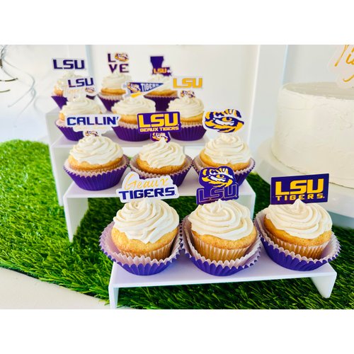 LSU Cupcake Toppers (24 Pcs) Lousiana State University Party Supplies for Football, Birthday Gift, Graduation Party Decorations (LSU Tigers)