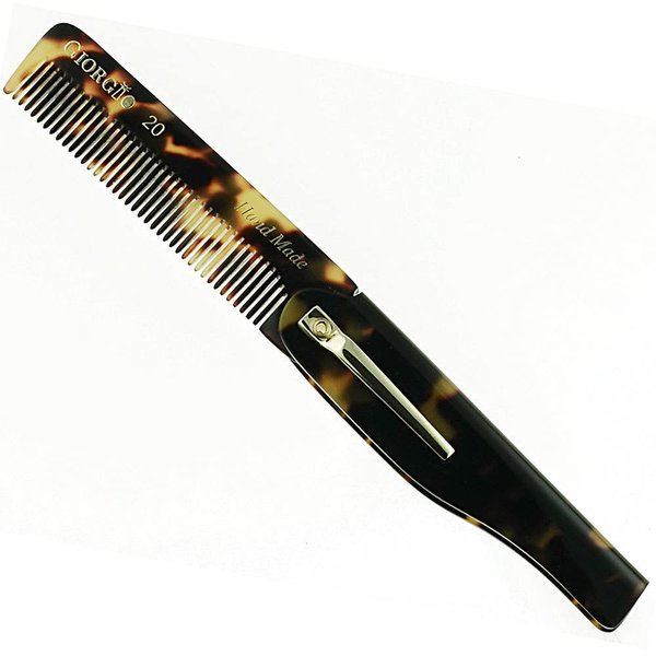 Giorgio G20 Folding Mustache and Beard Comb - Small Fine Tooth Pocket Comb for Everyday Hair Care - Sawcut and Hand Polished Pocket Comb and Styling Comb - Handcrafted Travel Comb