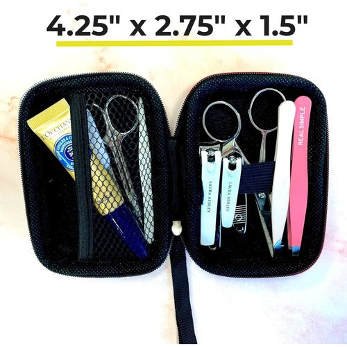 AGOZ 4.25" x 2.75 x 1.5 Mini Case for Manicure, Small Hard Travel Pouch with Wrist Strap for Nail Care Tools, Water Resistant and Anti-shock Unisex Case for Manicure Pedicure Kit (Black)