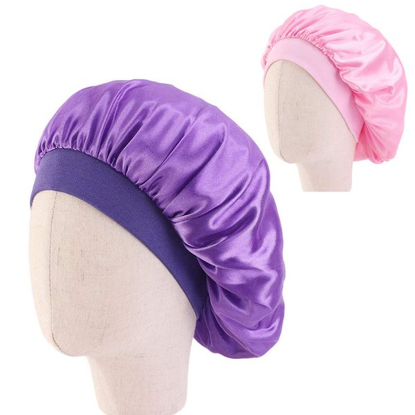 2 Pcs Kids Satin Sleeping Caps Head Cover Bonnet with Elastic Band Hair Care Cap Night Hat for Baby Toddler Teens (Purple and Pink)