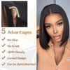 4x4 Lace Front Bob Wigs Human Hair 180 Density HD Transparent Lace Bob Wig for Black Women Short Straight Bob Lace Frontal Wigs Glueless Pre Plucked With Baby Hair Natural Color 14 Inch