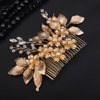 Teyglen Gold Flower Wedding Hair Comb Leaf Bridal Headpiece Bride Leaf Hair Comb Rhinestone Hair Accessories for Women Girls