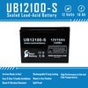 Replacement for Lashout 24 Volt 400 Watt Electric Scooter Battery - Replacement UB12100-S Universal Sealed Lead Acid Battery (12V, 10Ah, 10000mAh, F2 Terminal, AGM, SLA)
