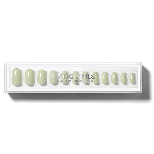 Static Nails Reusable Pop-On Manicure Set, Non-Damaging Glue-On Nails (Serene Round) - False Nails with Static Nail Glue, Nail Set, Fake Acrylic Press On Nails