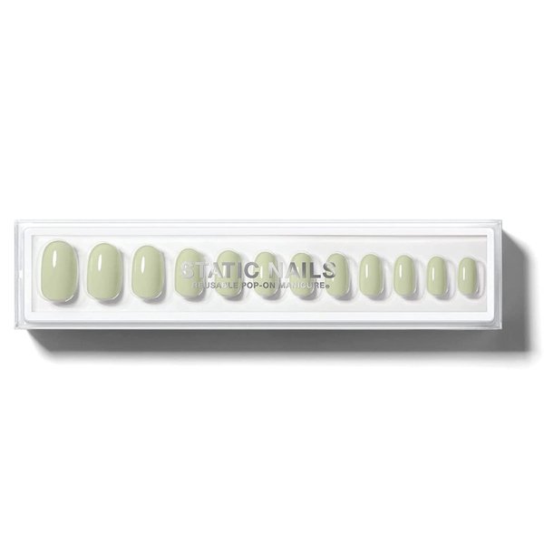 Static Nails Reusable Pop-On Manicure Set, Non-Damaging Glue-On Nails (Serene Round) - False Nails with Static Nail Glue, Nail Set, Fake Acrylic Press On Nails