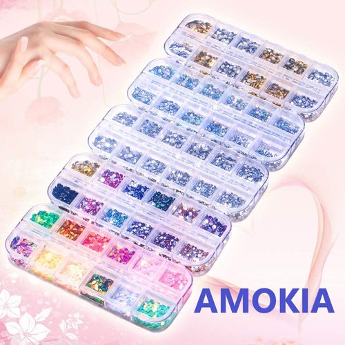 6400pcs Nail Art Rhinestones Nail Crystal Gems Nail Diamonds, Gold Silver Nail Art Studs Colorful Nail Sequins & Rhinestones for Nails Kit with Tweezers and Wax Pen for Nail Art Supplies Accessories