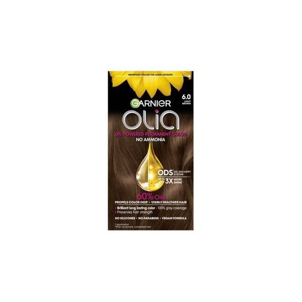 Garnier Olia Oil Powered Permanent Hair Color, 6.0 Light Brown (Packaging May Vary)