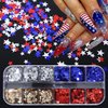 12 Grid July 4th Nail Art Glitter Sequins Independence Day Star Nail Sequins 3D Holographic Nail Glitter Holographic Red Blue Mixed Star Nail Decal Gold Glitter Flakes for Women Nails Eye Face Decor