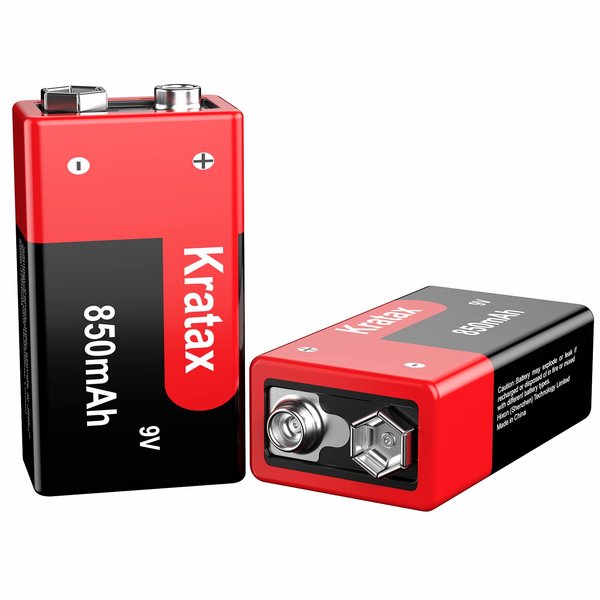 Kratax 9v Rechargeable Batteries 2 Pack 850mAh High Capacity 9volt 6F22 Lithium-ion Batteries, 8.7V, 1000 Cycles Long-Lasting, for Smoke Alarms, Guitar, Multimeter, Microphones-Charger not Included