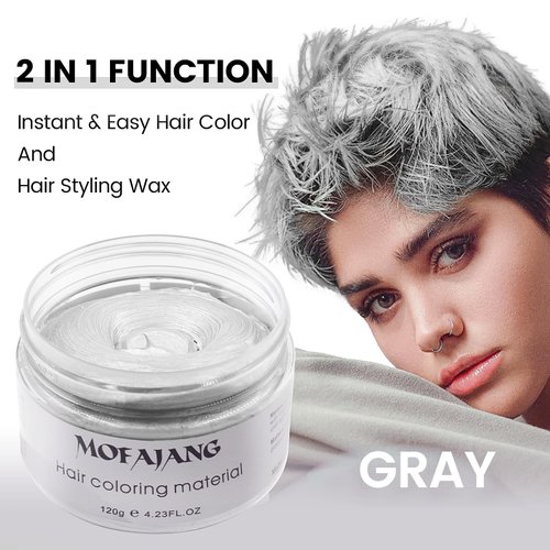 VOLLUCK Silver Gray Hair Wax Pomades 4.23 oz - Natural Hair Coloring Wax Material Disposable Hair Styling Clays Ash for Cosplay, Party (Silver Gray)
