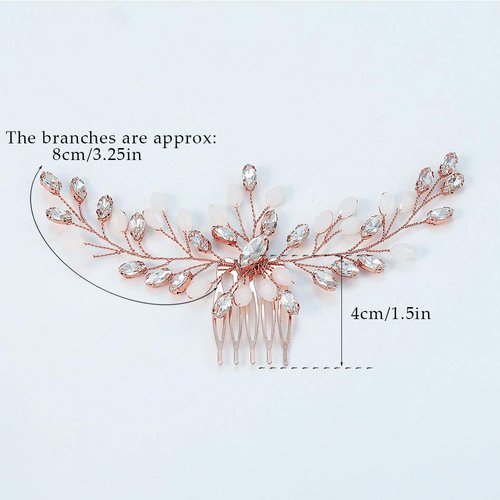 Gorais Bride Wedding Hair Comb Rose Gold Crystal Bridal Hair Pieces Opal Hair Accessories for Women and Girls (Rose gold)