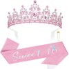 YARIEW Pink Sweet 16 Sash and Tiara Set, Sweet 16 Birthday Decorations for Girls, Birthday Crown and Sash, 16th Birthday Gifts for Girls, Sweet Sixteen Gifts for Girls…