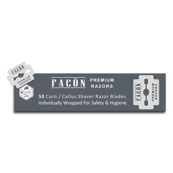 Facón Platinum Japanese Stainless Steel Double Edge Corn Cutter Plane Razor Replacement Blades for Callus Shaver - Removes Calluses, Corns & Rough Skin - 50 Count