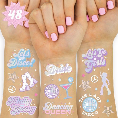 xo, Fetti Last Disco Temporary Tattoos - 48 Foil Styles | Bachelorette Party Decoration, Bridesmaid Favor Bride to Be Gift + Bridal Shower Supplies