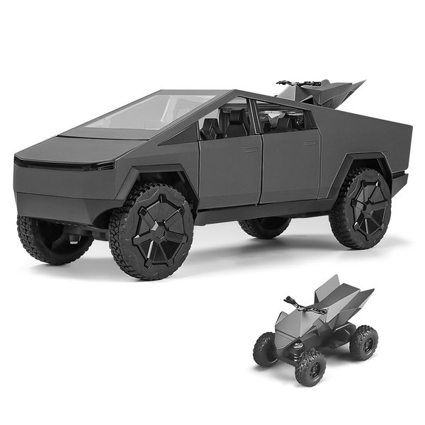Cybertruck Camper Toy,1:24 Zinc Alloy Pull Back Toy Car Camping RV with Sound and Light,Display Model,Gifts for Boys and Girls (Grey_)