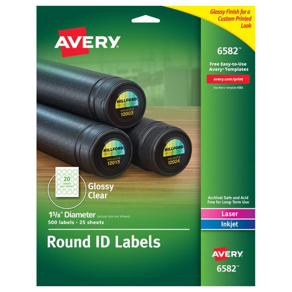 Avery Glossy Clear Round Labels, 1.625" Diameter, Pack of 500 - Make Custom Stickers (6582)