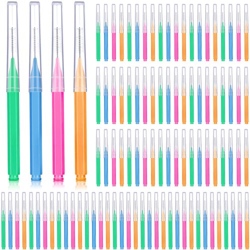 Patelai 100 Pieces Braces Brush for Cleaner Interdental Brush Toothpick Dental Tooth Flossing Head Oral Dental Hygiene Flosser Cleaning Tool (Bright Colors,Multiple Sizes)
