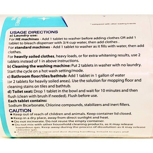 GuardH Bleach Tablets - 40 count. Bleach for laundry and multipurpose cleaning. Liquid bleach Alternative. Used for kitchen surfaces, bathroom tiles and toilet bowl cleaning.