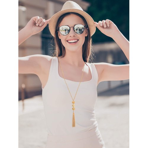 Hicarer 12 Pieces Long Pendant Necklace Set Y Tassel Leaf Circle Bar Necklace for Women (Tassel)