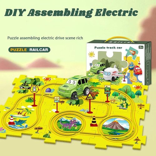 DIY Electric Toddler Track Play Set, 2023 New Puzzle Board With Battery-Powered Vehicles, Building Toys for Kids Ages 3+ (5PCS, 4 Set Mix)