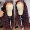 SISIFIRE Dark Burgundy Water Wave Lace Wig Glueless Lace Front Wigs for Women 99J Natural Curly Wet and Wavy Synthetic Wig Heat Resistant Hair