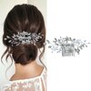 MirthCity Bride Hair Comb - Leaf Bead - Rhinestone Flower Girl Hair Accessories for Wedding - Handmade Crystal Bridal Hair Comb for Women and Girls - Silver