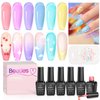Beetles Jelly Gel Nail Polish, 6 Colors Summer Crystal Glass Translucent Pastel Gel Polish Blue Red Green Purple Yellow Soak Off UV Gel Polish with Mermaid Bubble Beads Nail Art Rainbow Nails