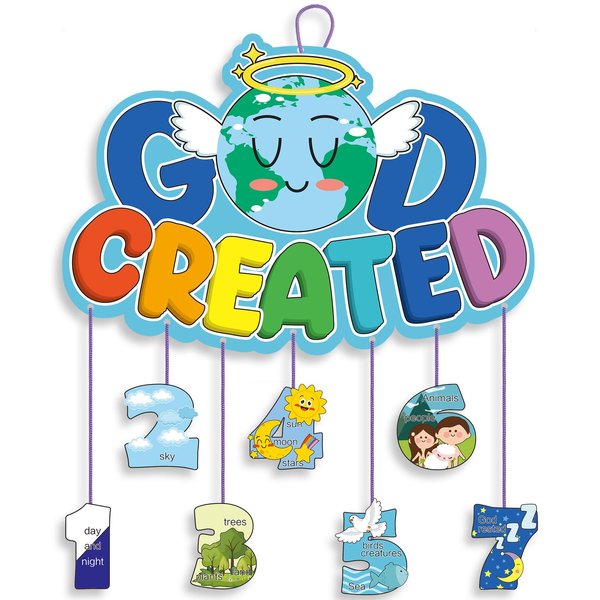 Yeaqee 30 Sets 7 Days of Creation Sunday School Crafts for Kids Make Your Own Bible Crafts Sunday School and Religious Craft for Toddler Preschooler Kids Religious Party Favor Game Fun Home Activities