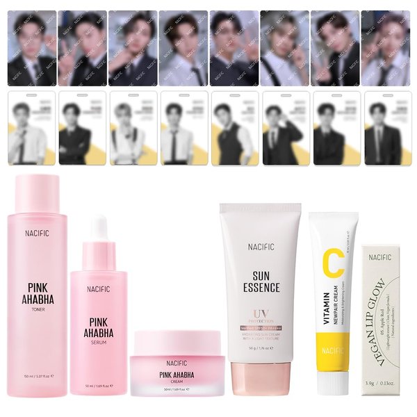 NACIFIC ATEEZ Pink AHA BHA Skincare Set With SPECIAL KPOP IDOL ATEEZ OFFICE Photocards