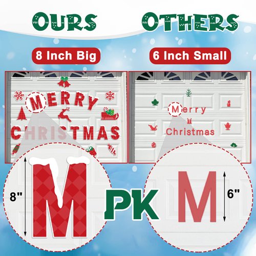 Garage Door Christmas Decorations Magnets - 8" Letters 25PCS Merry Christmas Garage Door Magnets Set - Refrigerator Decals Decorations Stickers for Xmas Holiday Party Home Decorations Supplies
