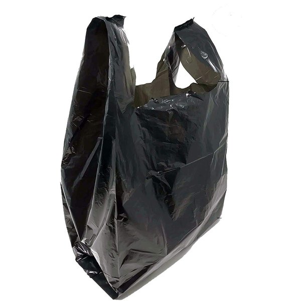 Homerite Grocery Shopping Plastic T-shirt Bags Plain 12" x 7" x 21" (Black, 150)