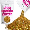 Hemway Ultra Sparkle Glitter - Multi-Size Chunky Fine Cosmetic Glitter Mix for Body Face Hair Eye Nail Art Festival, Crafts for Tumbler Resin Decorations - Gold Holographic - 100g / 3.5oz