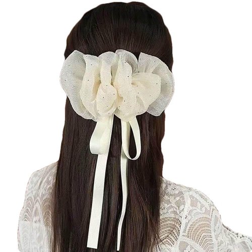 Leadigol Ponytail Clip Headdress Hair Accessories Spring Clamps Dots Mesh Ribbon Vintage Hair Clips for Women