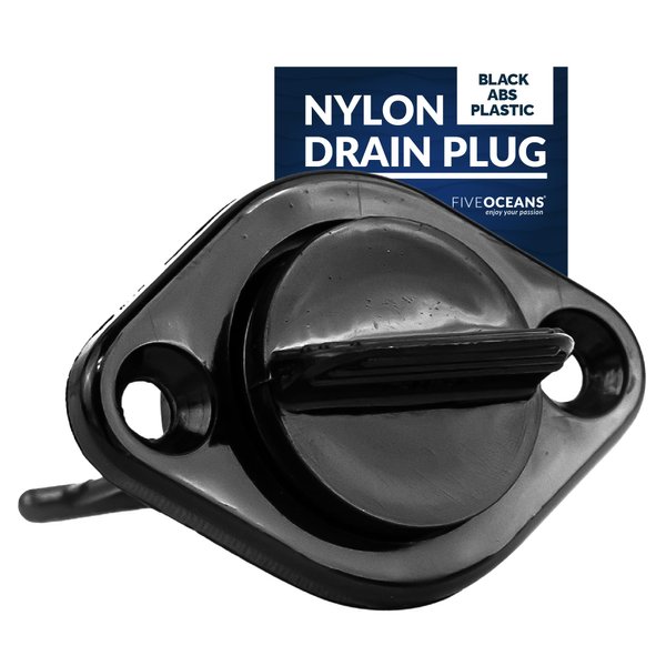 Five Oceans Kayak Drain Plug - Boat Plug - Boat Drain Plug - Captive Garboard Drain Plug, for 1-Inch Transom Hole, Oval Shape, Thread with Rubber Washer Gaskets, Black Nylon - FO1569