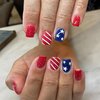 4th of July Short Square Fake Nails Independence Day Press on Nails with Stars Glitter Designs Glossy Petite Acrylic Nails 4th of July Artificial Nails for Women Patriotic Manicure Decorations 24pcs
